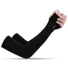 Unisex Cool Ice Silk Anti-UV Arm Sleeves, Elastic Fingerless Sun Arm Guards, Breathable Cooling Sleeves For Driving Cycling Outdoor Sports Daily Use - Black - View 3