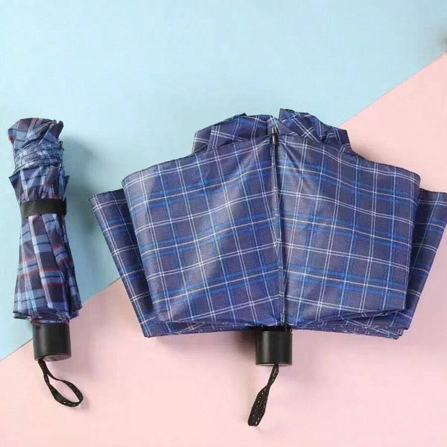 Classic Plaid Umbrella, Featuring A Timeless Plaid Design, Vintage And Versatile Style That Never Goes Out Of Fashion. Suitable For Both Rainy And Sunny Days, Providing Rain Protection And Sun Shading. Folds Compactly For Easy Storage. The 10-Rib Frame Is Made Of Reinforced Carbon Fiber/Carbon Steel, Offering Durability, Rust-Resistance And Enhanced Wind Resistance. - Multicolor - View 1