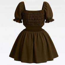 Women's Plus Size Short Dress, Open Style With Slit, Lightweight And Comfortable, Sizes 46 To 56 - Rust Brown - View 3