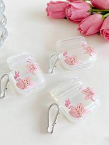 可爱花卉图案百合透明耳机盒，带1朵小花挂饰，兼容耳机盒、耳机、Pro 3 耳机盒、Pro（第二代）、3、Pro、1/2、4 耳机盒，适合作为情人节礼物 - 無色 - 查看 2