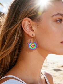 TopHanqi Bohemian Rainbow Ombre Retro Earrings, Vintage Hollow Copper Earrings, Vacation Personalized Earrings - Multicolor - View 7