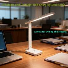 1pc New Adjustable LED Desk Lamp, Touch Control Foldable Reading Light, USB Rechargeable For Study & Office - Single-head Folding Table Lamp - View 5