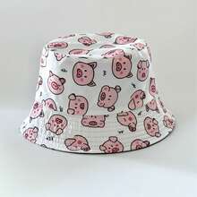 1顶可爱小猪图案渔夫帽，男女通用沙滩户外时尚遮阳帽，夏季头饰渔夫帽 - 小豬 - 查看 7