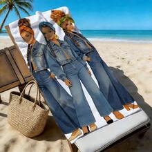 1pc African American Woman Printed Ultra-Soft Fiber Beach Towel, Available In Multiple Sizes Beach Blanket, Lightweight, Suitable For Swimming, Camping, Sports, Beach Or Gym - Cowboy-style African American Girl - View 6