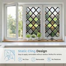 1pc Summer Retro Stained Glass Window Film, Diamond Pattern Electrostatic Adhesive Privacy Sticker, Suitable For Living Room And Bathroom Window Decoration, Decorative Glass Film, Home And Office Window Sticker. - Multicolor - View 10