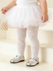 1件女嬰甜美可愛愛心提花鏤空透氣春夏薄款修身褲襪，適合搭配網襪風格 - 白色 - 查看 15