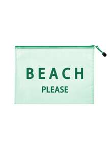 防水時尚沙灘包，印有「Beach Please」彩色圖案、棕櫚樹、海鳥、波浪圖案。大容量透明化妝包配尼龍拉鍊 - 輕量、春/夏收納，適用於游泳、沙灘、潛水和夏季度假、返校，輕量防曬收納包，適合朋友、家人、閨蜜、同學。完美的生日、節日、派對、婚禮（伴娘）禮物和紀念品，郵輪必備，夏季度假禮物 - 彩色 - 查看 13