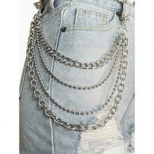1pc Hip Hop Punk Metal Multi Layer Waist Chain Dress Up Accessories Hip Hop Multi Functional Men's And Women's Pants Chain Suitable For Daily Wearing And Fashion Matching Summer, School Fall, Autumn, Halloween - Bạc - Xem 4