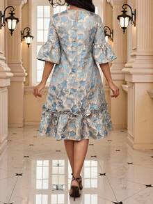 Váy dài vừa phải viền bèo nhún Jacquard dự tiệc thanh lịch dành cho nữ - Nhiều màu - Xem 2
