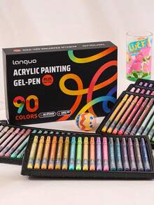 Set di penne a gel acrilico Languo da 36/54/72/90 colori e set combo di penne per pittura da 216 colori - punta fine da 1,0 mm, adatte per disegno, schizzo e diario artistico | Miscelazione fluida, ampia capacità di inchiostro | Ideale per artisti e principianti - Penna per journaling stereo 3D - Visualizzare 2