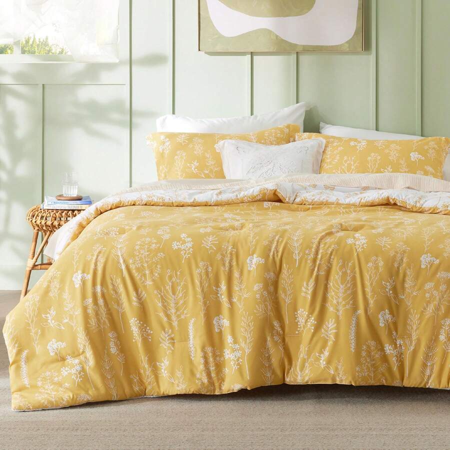 Bedsure Summer Vacation Bedding Set (Holiday Essentials), Comforter Set - Cute And Soft Reversible Botanical Flowers Comforter With 1/2 Pillow Shams, Twin XL Cooling Comforter Set, Soft Bedding Set Gift For Graduation/Vacation/Birthday Decoration/Back To School, For Room Decor, Home Decor, Bedroom Decor, Dorm Decor, Father's Day Gift - Màu vàng - Xem 1