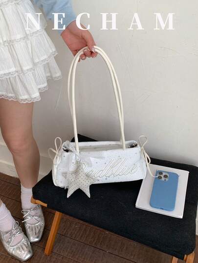 1件星形装饰甜美酷炫字母刺绣腋下手提包/单肩包，适合日常通勤