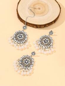 3pcs Women's Jewelry Set, Exotic Palace Style Faux Pearl & Rhinestone Inlaid Hair Chain, Earrings, Holiday Gift, Bridal Jewelry Accessories - Rhinestone Type - View 6