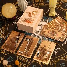 1pc Gold Foil Tarot Cards - Black & Gold Sun Design, With English Instruction Manual, Waterproof PVC Tarot Cards, Divination Cards, Party Table Game Cards, Fortune Telling, Collectible Gift,Adult Party Games Suitable For Halloween/Christmas/Thanksgiving - Multicolor - View 10
