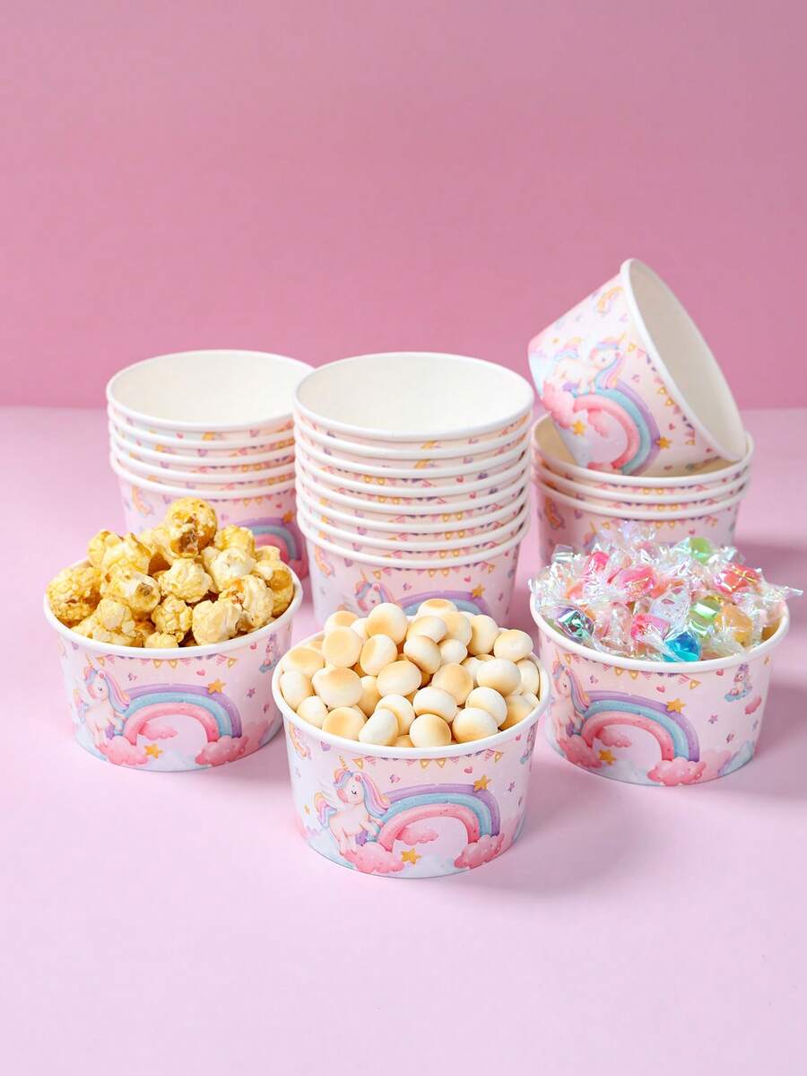 10个彩虹独角兽图案一次性纸碗，生日冰淇淋纸碗，可爱独角兽纸碗，生日派对装饰，成人派对用品，一周岁生日派对装饰，生日派对用品，独角兽主题派对装饰，家居装饰，桌面装饰，厨房装饰