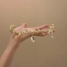 Crystal Leaf Crown Headband, Fully Encrusted With Diamonds, Vintage Fairy Princess Accessory, Suitable For Brides At Weddings. - 金子 - 查看 1