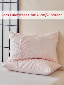 2pcs Boho Style Pink Monstera Leaf Pattern Tufted Pillow Covers, Vintage Farmhouse Polyester Decorative Throw Pillow Cases For All Seasons, Living Room Decor, Machine Washable, Durable, No Filling Included - Pink - View 9