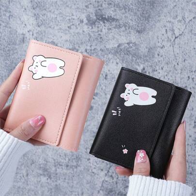 Korean Style Small Wallet For Women, Tri-Fold Short Cute Printed Minimalist Multi-Card Slots Coin Purse