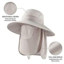 男女通用 UPF50+ 防紫外线遮阳帽，可拆卸全脸颈部护罩，宽帽檐，透气网眼，户外钓鱼徒步帽 - A - 查看 5
