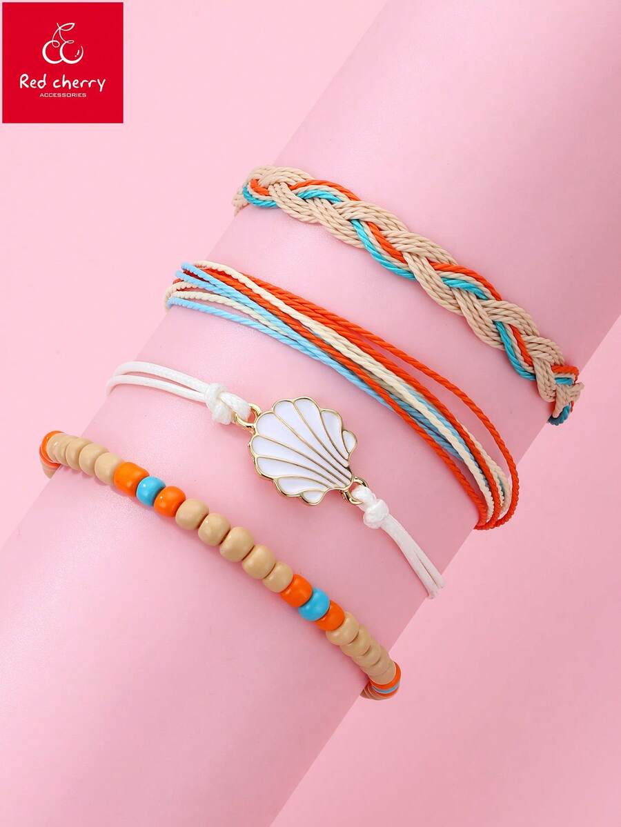Bộ 4 vòng tay thủ công hình sao biển, vỏ sò, rùa dễ thương phong cách Bohemian dành cho trẻ em, thích hợp đeo hàng ngày, làm quà tặng hoặc trong các dịp lễ hội. - Nhiều màu - Xem 1
