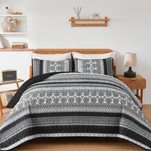 2/3 Pieces Boho Quilt Set Twin Queen King Size, Full,Queen,King,California King,Oversize California King Size, Black Grey Bohemian Quilt Sets, Lightweight Bedspread Coverlet Bedding Set For Wedding Items,Valentines Day Home Bed Room Decor,Mothers Day Gift,All Season - 黑色 灰色 - 查看 15