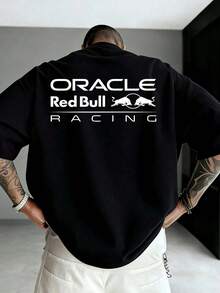 Men's 100% Pure Cotton Double-Sided Printed T-Shirt, Oracle R-E-D Bull Racing Team Short-Sleeve Tee, Oversized Neutral Street Style Racing Top, High-Quality 220gsm Pure Cotton Retro Brand T-Shirt, Men's Everyday Summer T-Shirt, Beach Essential, Holiday Gifts, Perfect Gifts, Urban Hip Hop Style For Men And Women, Suitable For Racing Fans, Couples Version, Suitable For Spring, Summer, Autumn And Winter, Daily Wear, Casual And Outdoor. - màu đen - Xem 3