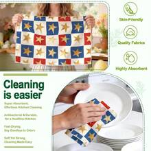 2pcs Kitchen Towels, Super Soft Microfiber Towels With Five-Pointed Star Plaid Striped Pattern, 40*60cm/15.7*23.6in, Single-Sided Printed, Kitchen Dish Cloth, Suitable For Restaurant, Kitchen, Bathroom Decor, Holiday Gift - Multicolor - View 6