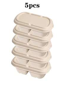 10 pièces/5 pièces/1 pièce Boîtes alimentaires avec couvercles - Boîtes à emporter en pulpe de canne à sucre, boîtes à déjeuner compostables, micro-ondes et congélateur, pratiques pour transporter les repas. Ces boîtes jetables pour micro-ondes peuvent être réchauffées et congelées en toute sans déformation ni rejet de substances toxiques. - Nude - Voir 10