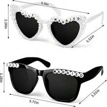 Newlywed Decoration Groom & Bride Fashion Glasses, Just Married Wedding Party Honeymoon Accessories, White And Black - Multicolor - View 2