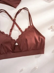 1 Bộ đồ lót nữ không gọng, viền lượn sóng, thoải mái gồm áo ngực và quần lót. - Gỗ đỏ - Xem 5