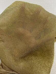 New Summer Women's Gold Cold-Shoulder Top, Sexy Sheer Soft Stretchy Metallic Fabric - Gold - View 7