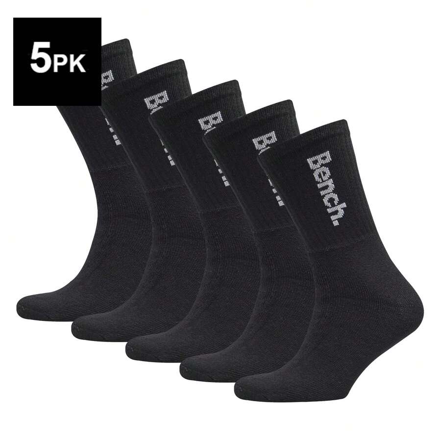 Bench - 5 Pairs Mens Crew Cotton Socks - Sport Breathable Comfort Socks - Black - View 1