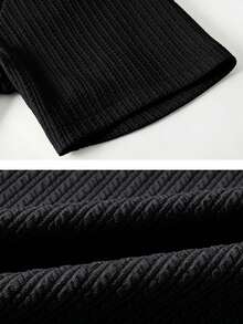 1 pieza Camiseta de manga corta con cuello henley a cuadros para hombre de estilo retro, adecuada para el uso diario y el estilo casual de negocios - Negro - Ver 6