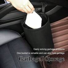 Car Trash Can, Collapsible Trash Can, PU Leather Car Garbage Can, Waterproof Car Garbage Can, Portable Garbage Bin, Car Interior Accessories Multipurpose Trash Bin Black - Black - 查看 4