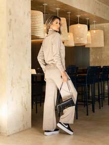 Premium Soft Knit Set, Sophisticated High Neck, Straight Cut, Warm Knit For Winter, Comfy Chic Look - Areia - View 4