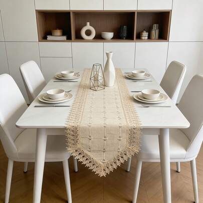 HXARTMIS 1 chiếc khăn trải bàn bằng vải lanh màu xám sang trọng, thêu ren họa tiết xanh lá cây, hình chữ nhật, trang trí trung tâm bàn hiện đại, có nhiều kích cỡ để lựa chọn.