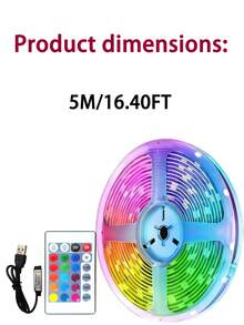 1 Set USB Powered LED Light Strip With 24-Key IR Remote Control, Adjustable Color Modes, Self-Adhesive Backing, Suitable For TV, Computer Screens, Festival, Bedroom, Home Decor,LED Strip 1-30 Meters, RGB Strip Dimmable, USB Connected Strip, Perfect For Indoor Decoration, Birthdays, Parties, Christmas, Thanksgiving - Multi-Color, Cuttable - Colored Light - View 13