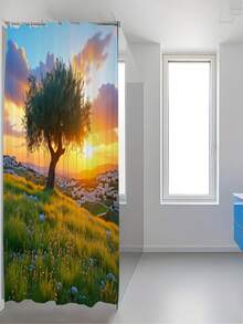 1/3/4 Set Sunset Olive Tree Landscape Bathroom Shower Curtain Set; Healing Natural Scenery Design Style, Waterproof , Suitable For Bathroom Decor And Accessories. Size: 71"X71", Includes 12 Hooks, Toilet Seat Cover, Bath Mat And Rug, Made Of High-Quality Polyester Fabric, Washable And Mildew-Resistant, Ideal For Holiday Decor, Bathroom Setup, And Room Decoration - Sunset Olive Tree - View 12
