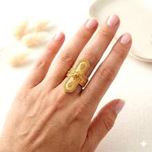 1PC 22K Gold Plated Rings With Copper, Dubai Golden Ring Gold Color Engagement Adjustable Size Finger Ring African Nigerian Design,Women's Jewelry For Gifts - Gold-a - View 4