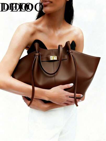 Dedoo Fashionable Large Capacity Trapezoid Design Handbag, Designer Stylish Lock Closure Women's Shoulder Bag, Luxury PU Leather Tote Bag, High-Quality Underarm Bag