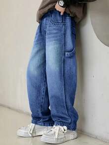 Quần jeans ống đứng dáng rộng thoải mái mới cho bé trai năm 2025, mùa thu. - Rửa nhẹ - Xem 5