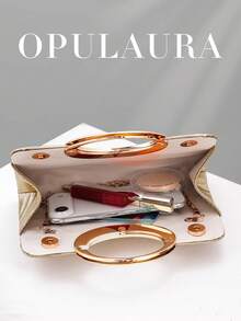 1 pieza Bolso de mano de noche con diseño de espiga de oro y adornos de strass brillantes, bolso de mano formal glamoroso y lujoso con diamantes brillantes, adecuado para galas, fiestas, cumpleaños, bodas como regalo - Dorado - Ver 3