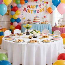 120in Disposable Plastic Round Tablecloth, PEVA Material, Extra Large Size For Party, Birthday Theme Decoration - White - View 6
