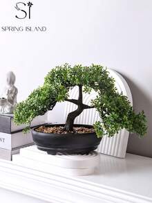 1棵人造盆栽树，黑色花盆，高7.9英寸（20厘米），绿色仿真植物，适合家居和办公室装饰 | 非常适合摆放在架子、书桌、浴室 | 乡村风格节日装饰、情人节装饰、春夏装饰、家居点缀 - 綠色-A - 查看 2