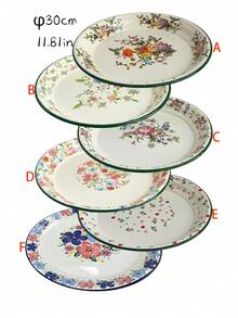 Vintage European Pastoral Style + Floral & Hummingbird / Fresh Flower / Polka Dot Multi-Pattern / Milk White Base With Colored Rim + Round Shallow Plate Shape + Thickened Enamel Rim + Heat-Resistant & Drop-Proof / Easy To Clean & Durable + Enamel Retro Floral Dinner Plate + Ideal For Festival Family Banquet Serving / Daily Kitchen Dining / Outdoor Picnic Serving / Holiday Gifting Scenarios - Multicolor - View 8