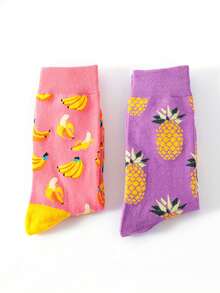 3/5/10 Pasang Kaos Kaki Motif Buah Acak, Kaos Kaki Modis & Menarik untuk Wanita, Cocok untuk Pakaian Musim Panas, Liburan & Perjalanan - MultiWarna - View 2