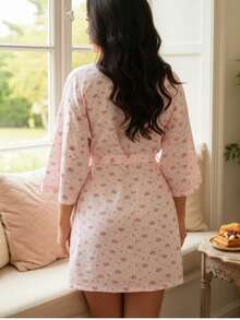 1pc Women's Bathrobe, Kimono, Sleepwear, Minimalist Sweet Robe, New Spring/Autumn Cute Lightweight Solid Color Pajamas - Pink - View 4