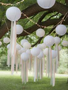5pcs White Paper Lantern Set, Easy To Hang 6", 8", 10" Round Chinese Style Paper Lanterns, Suitable For Wedding Party, Anniversary Celebration And Various Festive Occasions, Indoor And Outdoor Decor - White - View 2