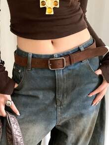 1/2pcs Women's Retro Red Wide Belt New Arrival, Unique Design Korean Style Waist Strap, & Versatile For Jeans - Multicolor - View 3