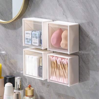 1 hộp đựng đồ nhà tắm treo tường màu trắng - Hộp đựng bằng nhựa chống bụi với nắp trước trong suốt, có thể đựng tăm bông, mỹ phẩm, băng dính và đồ trang sức nhỏ - Thiết kế nhẹ, phù hợp cho xe RV và xe cắm trại, giải pháp lưu trữ cho xe RV, quà tặng cho phụ nữ, quà Giáng sinh, ý tưởng quà tặng cho phụ nữ